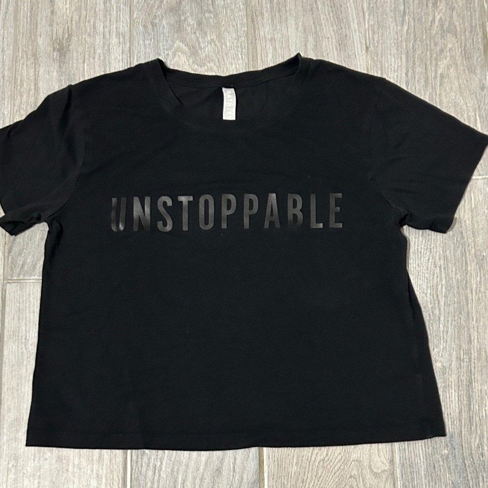 Women's Athleta Black "Unstoppable" 3/4 Crop Crew Neck Cotton Tee - SMALL - Picture 2 of 5
